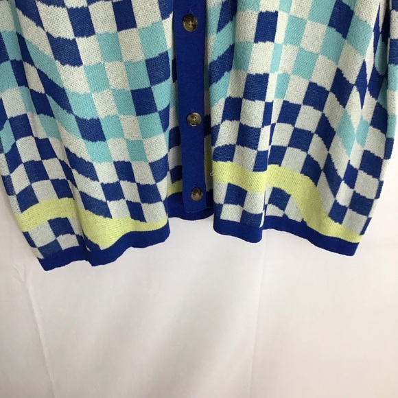 ASOS DESIGN MEN BLUE CHECKEREDBOARD KNITTED OVERSIZED BUTTON SHIRT SIZE M - Picture 4 of 8
